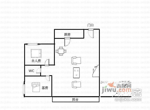 君林天下2室1厅1卫户型图