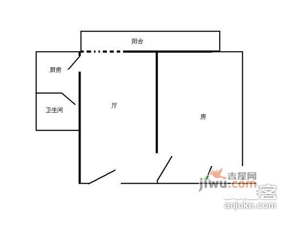 广园云苑新村1室1厅1卫51㎡户型图