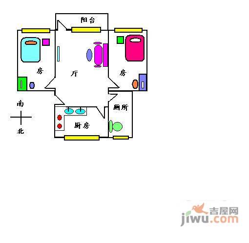 广园云苑新村2室1厅1卫73㎡户型图