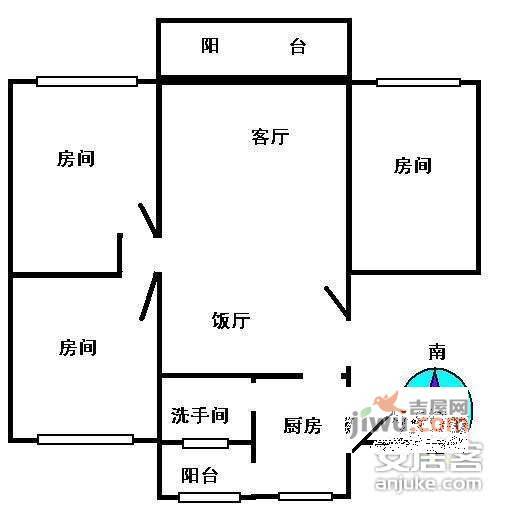 广园云苑新村3室2厅1卫93㎡户型图