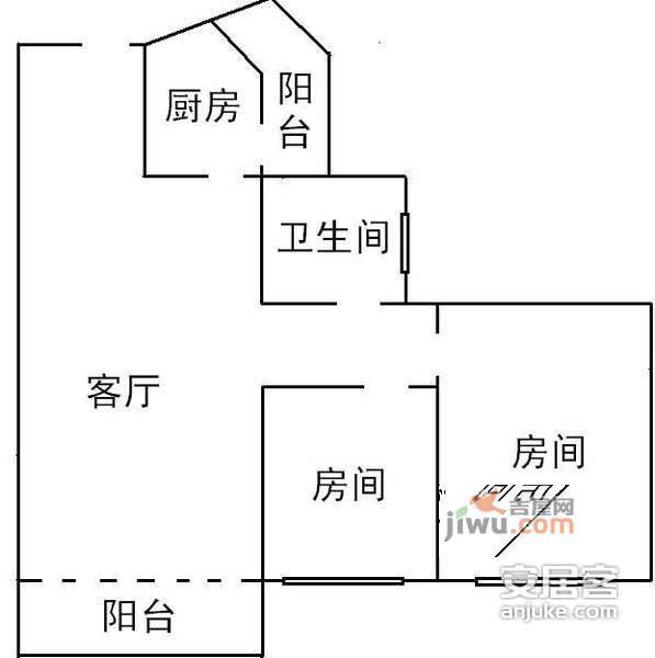 东山锦轩2室1厅1卫84㎡户型图