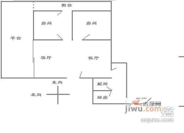 云东花园2室2厅1卫85㎡户型图