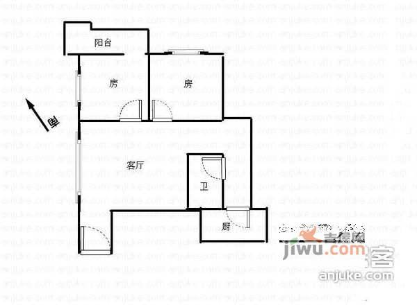 云东花园2室1厅1卫85㎡户型图