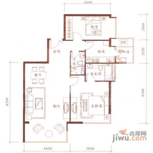 嘉裕礼顿阳光公寓3室2厅2卫128㎡户型图