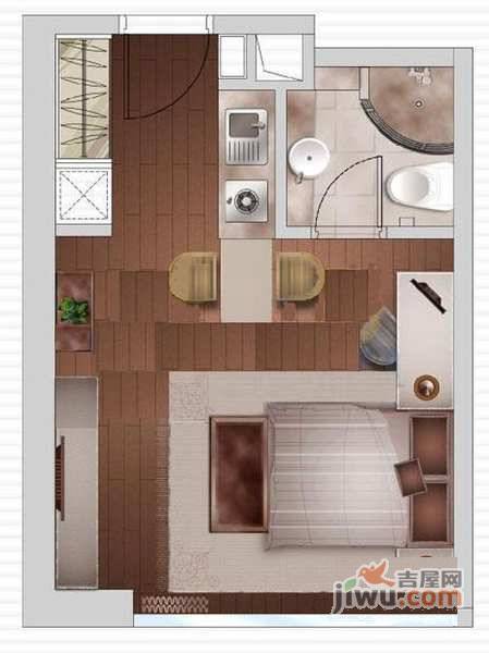 嘉裕礼顿阳光公寓1室0厅1卫45㎡户型图