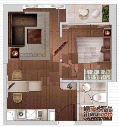 嘉裕礼顿阳光公寓1室1厅1卫户型图