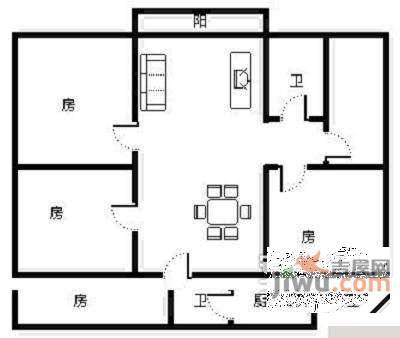 景泰新村3室2厅1卫93㎡户型图