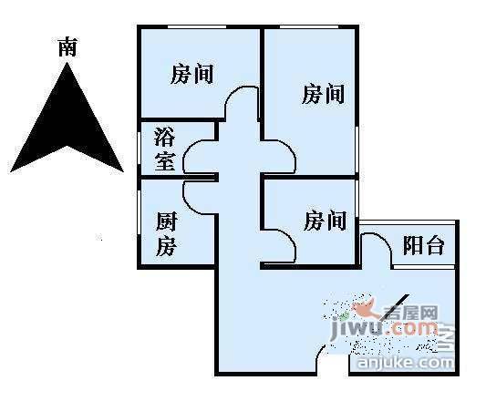 黄石花园3室2厅1卫96㎡户型图