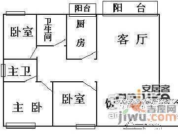 黄石花园3室2厅1卫96㎡户型图