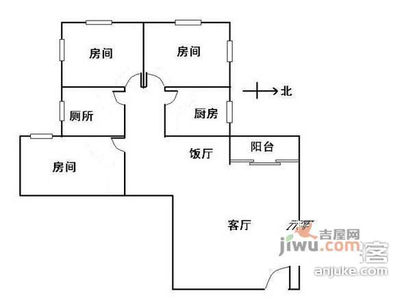 黄石花园3室2厅1卫96㎡户型图