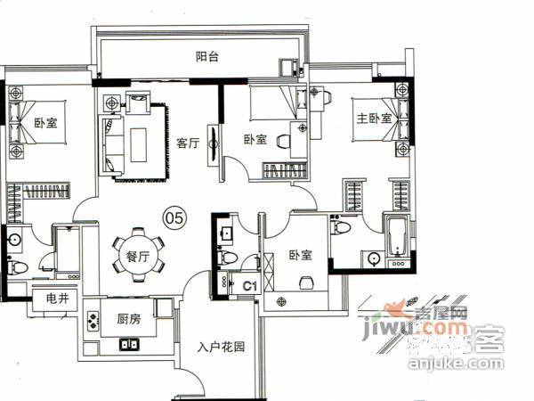 力迅时光里4室2厅3卫152㎡户型图