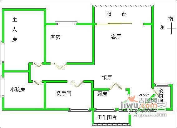 天伦东时区3室2厅1卫92㎡户型图