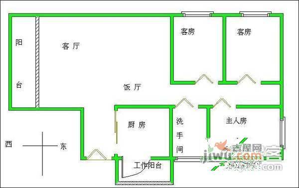 天伦东时区3室2厅1卫92㎡户型图