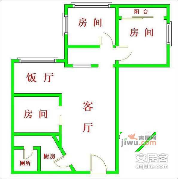 荔福小区3室1厅1卫64㎡户型图