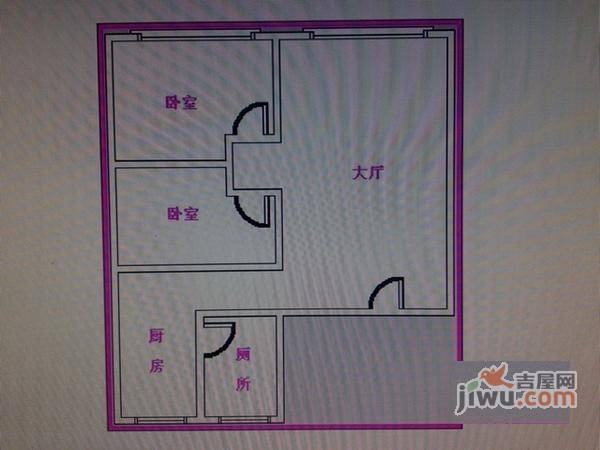 荔福小区2室2厅1卫64㎡户型图