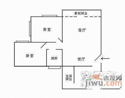 赤岗竹园小区2室1厅1卫68㎡户型图