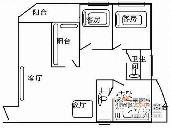 华景新城华门阁3室2厅2卫105㎡户型图