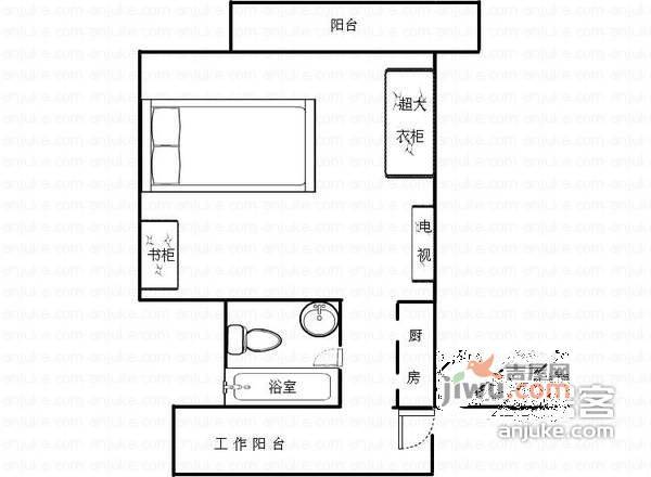 万科四季花城1室1厅1卫38㎡户型图