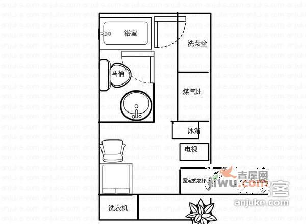 万科四季花城1室1厅1卫38㎡户型图