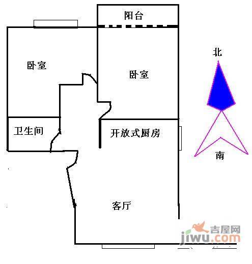 富力花园2室1厅1卫67㎡户型图