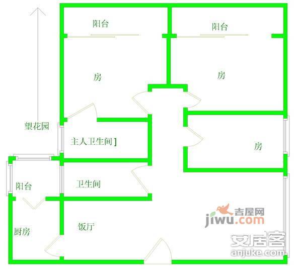 金鳞台3室2厅2卫108㎡户型图