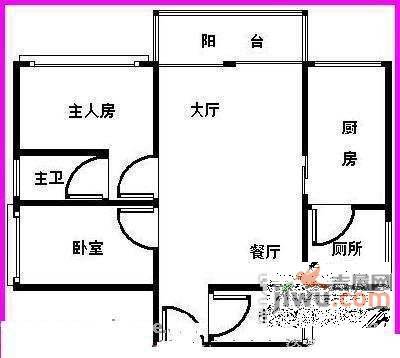 荟贤大厦3室2厅2卫95㎡户型图