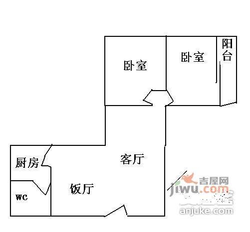 瑞华大厦2室1厅1卫90㎡户型图