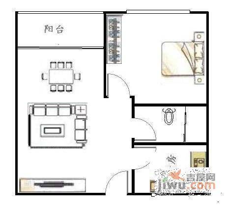 云山名都百荣园1室1厅1卫50㎡户型图