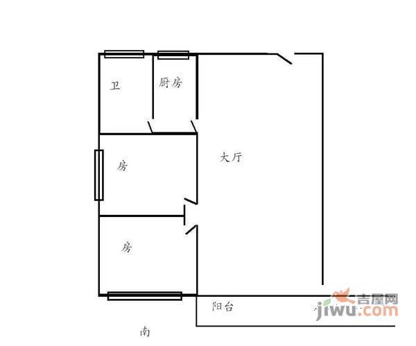 紫荆小区2室2厅1卫90㎡户型图