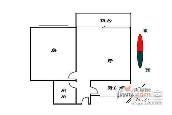 怡龙苑1室1厅1卫48㎡户型图