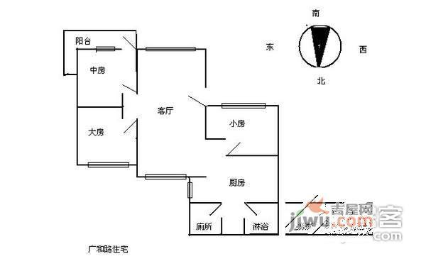 广和路散盘3室2厅1卫80㎡户型图