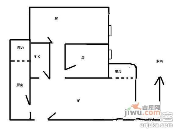 信和广场2室1厅1卫80㎡户型图