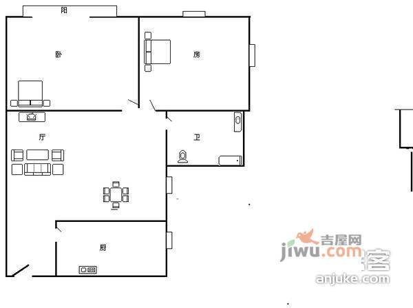 榕溪花园2室1厅1卫60㎡户型图