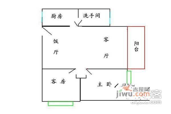 嘉景园2室1厅1卫62㎡户型图