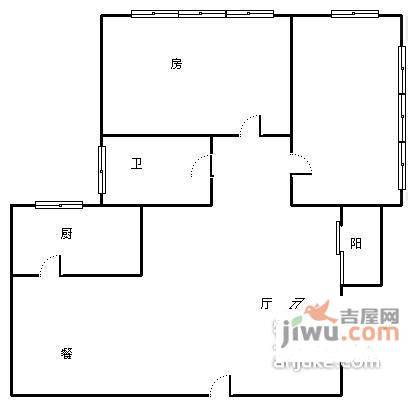 麓湖阁2室1厅1卫96㎡户型图