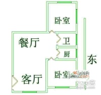 五羊E区2室1厅1卫62㎡户型图