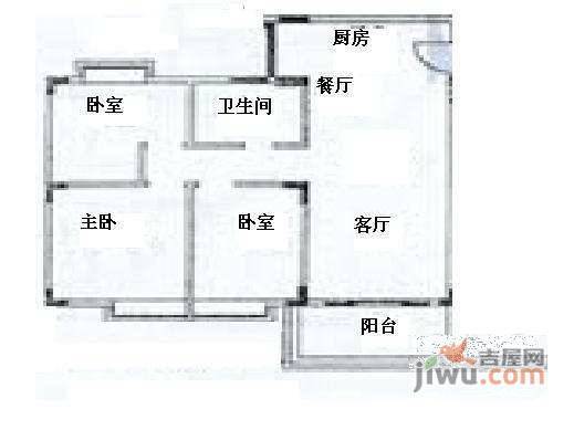 长江数码花园3室2厅1卫88㎡户型图