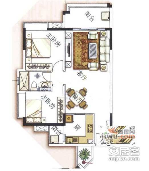 云山雅苑2室1厅1卫户型图