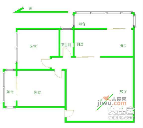 鸿运花园2室2厅1卫80㎡户型图