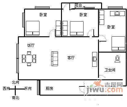 淘金坑住宅小区3室1厅1卫90㎡户型图