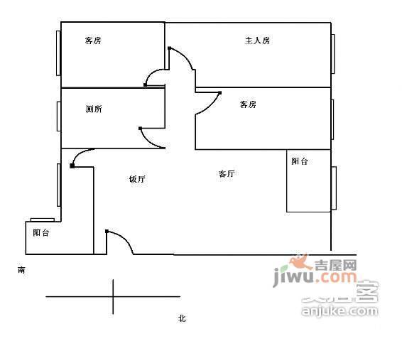 淘金坑住宅小区3室2厅1卫101㎡户型图