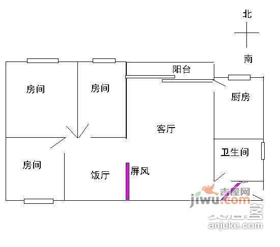 淘金坑住宅小区3室1厅1卫90㎡户型图