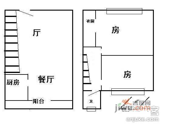 理想青年荟2室2厅1卫80㎡户型图