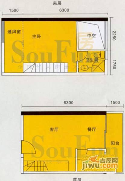 理想青年荟1室1厅1卫48㎡户型图