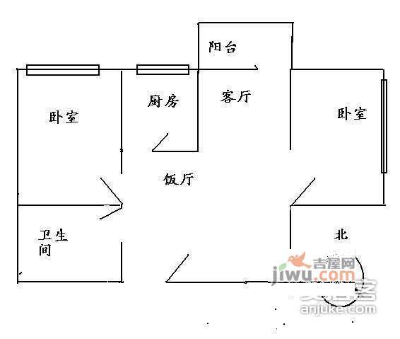 伟诚大厦2室1厅1卫76㎡户型图