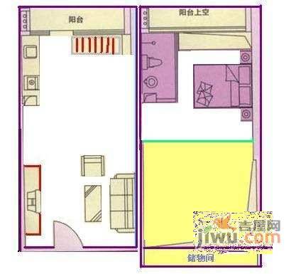 东方都会广场1室2厅1卫44㎡户型图