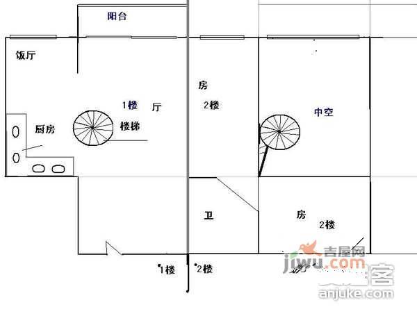 东方都会广场2室2厅1卫55㎡户型图