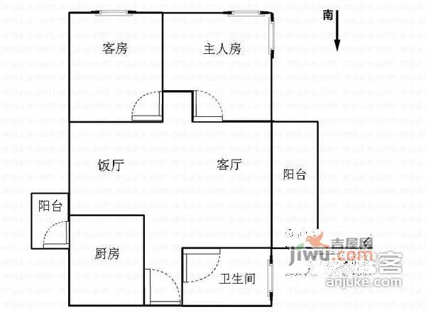 星汇雅苑2室2厅1卫82㎡户型图