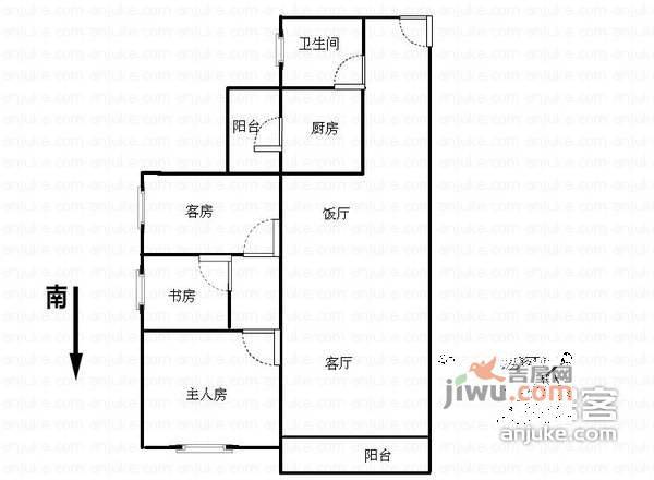 星汇雅苑3室2厅1卫96㎡户型图