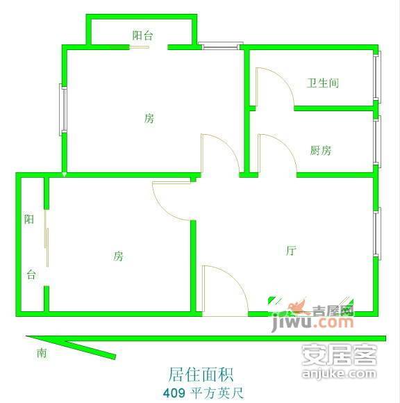 珠委小区2室2厅1卫76㎡户型图